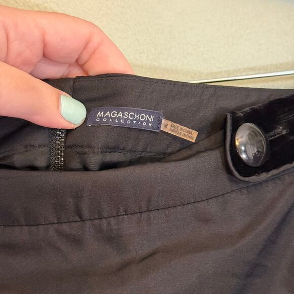 Magaschoni Collection Pencil Mini Skirt 8 Work Silk Velvet Panel Contrast Black - Picture 4 of 7